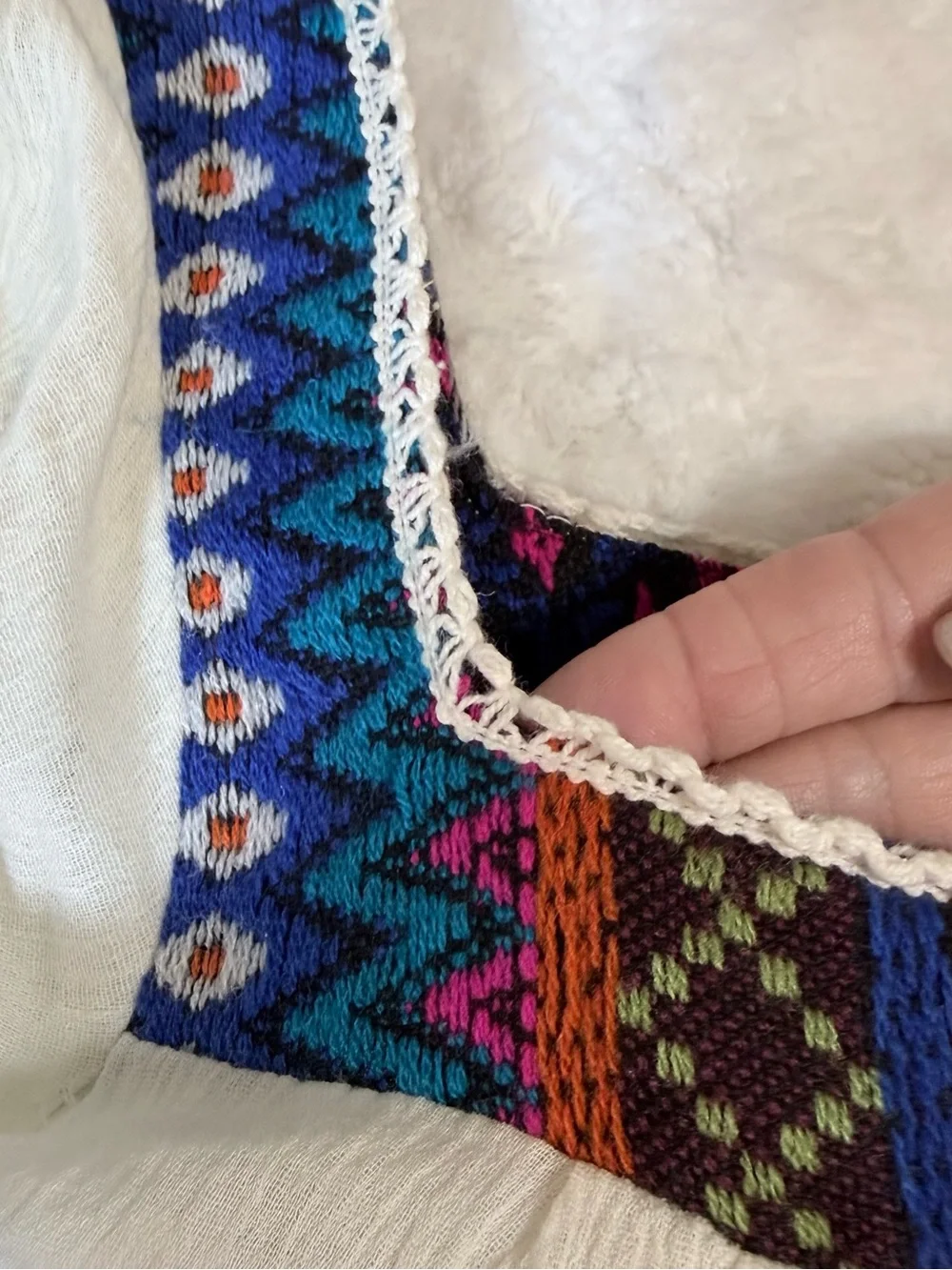 Billabong White Peasant Blouse with Multicolor Embroidered Square Neck- Size L - Picture 7 of 15